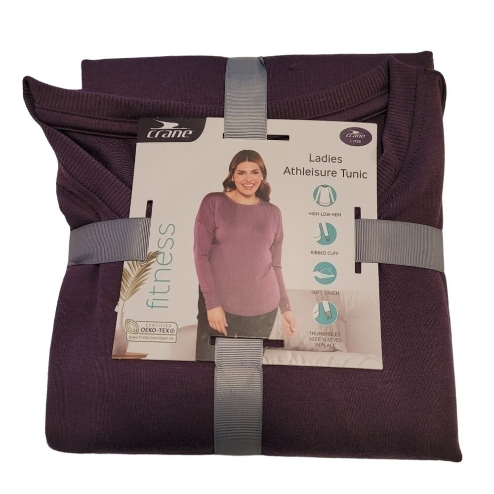Crane SZ LG Tunic Top Lightweight Sweatshirt Purple Athleisure NEW Stretch